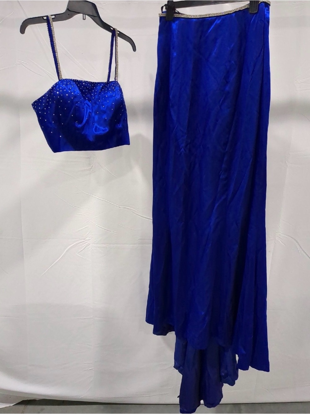 Alyce Paris Royal Blue Satin Two-Piece Bandeau Set with Rhinestone Accents